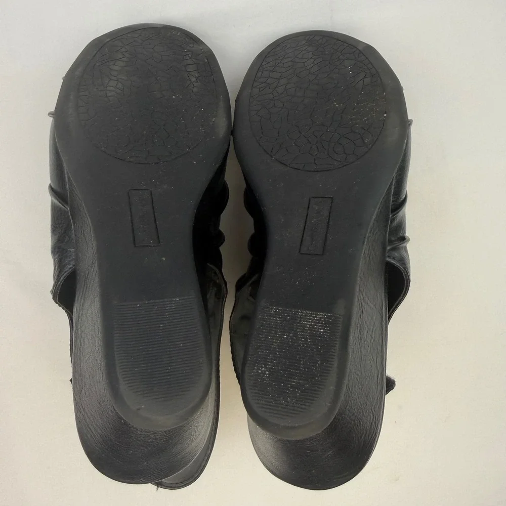 Croft & Barrow Animation Black Wedge Sandals Ortholite Pleated Womens 10 Med
